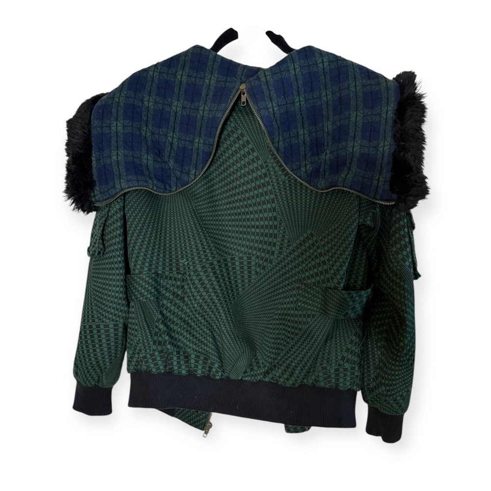 VTG L.A.M.B Gwen Stefani Fall 2008 Size Sm Green Bomber Coat Houndstooth - Picture 5 of 11